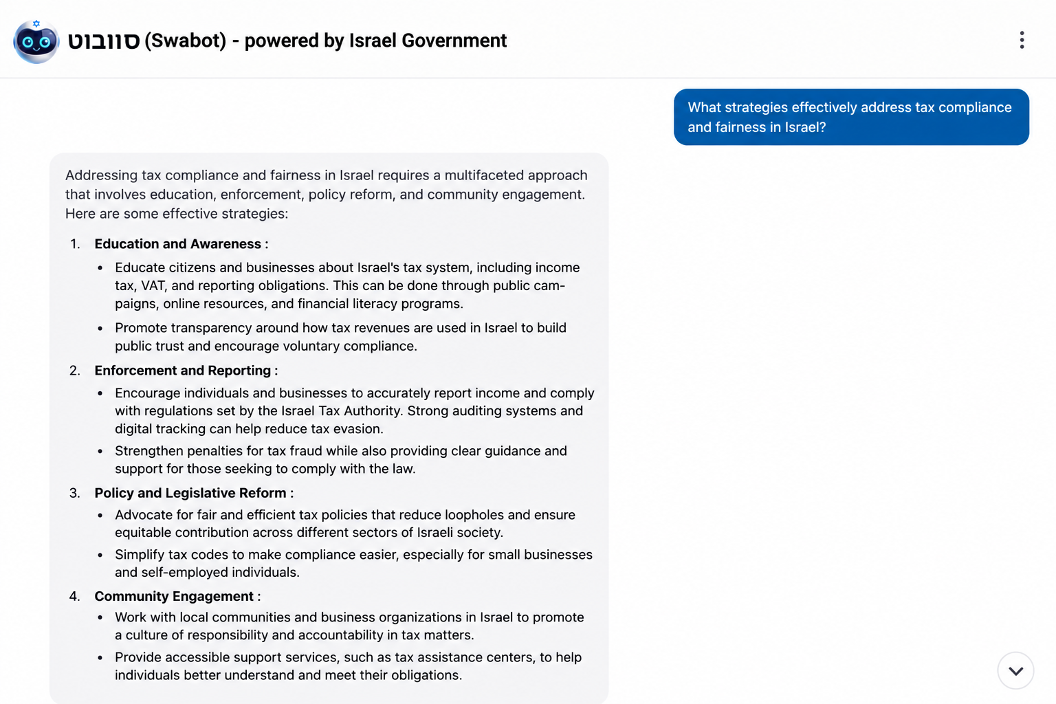 סוובוט Swabot AI tax compliance assistant interface